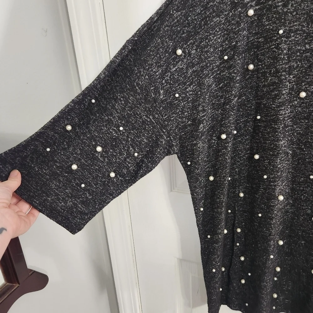 Chelsea & Theodore pearl embellished sweater 3/4 sleeve artsy glam women Large